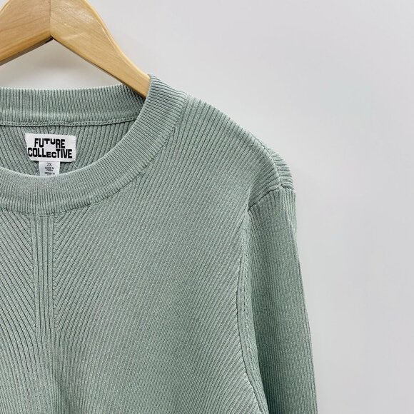 Future Collective Womens Plus Size 2X Ribbed Long Sleeve Crewneck Sweater 543 - Picture 3 of 8